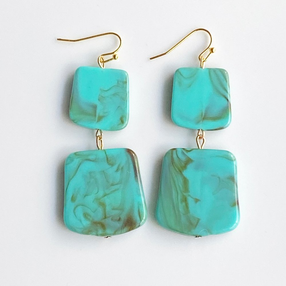 NEW "Temple" Acrylic Square Earrings (turquoise)